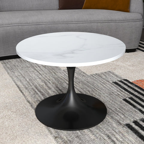 Verve Round Coffee Table with MDF/Resin/Sintered Stone Tabletop and Black Stainless Steel Base