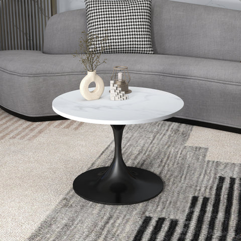 Verve Round Coffee Table with MDF/Resin/Sintered Stone Tabletop and Black Stainless Steel Base