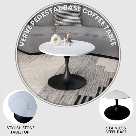 Verve 27” Round Coffee Table with Sintered Stone Top and Stainless Steel Base