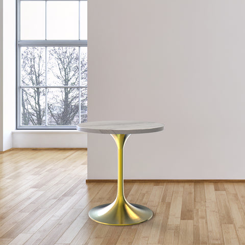 Verve Round Dining Table with MDF/Sintered Stone/Resin Tabletop in Gold Stainless Steel Pedestal Base