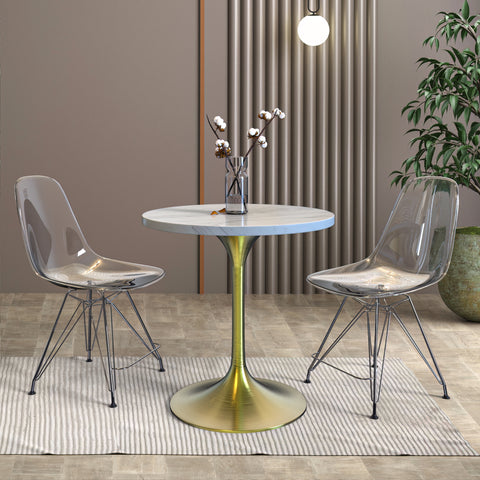 Verve Round Dining Table with MDF/Sintered Stone/Resin Tabletop in Gold Stainless Steel Pedestal Base