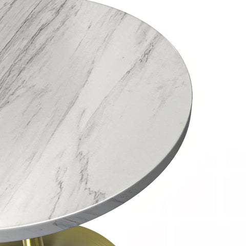 Verve Round Dining Table with MDF/Sintered Stone/Resin Tabletop in Gold Stainless Steel Pedestal Base