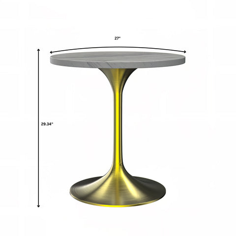 Verve Round Dining Table with MDF/Sintered Stone/Resin Tabletop in Gold Stainless Steel Pedestal Base