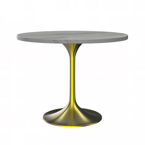 Verve Round Dining Table with MDF/Sintered Stone/Resin Tabletop in Gold Stainless Steel Pedestal Base