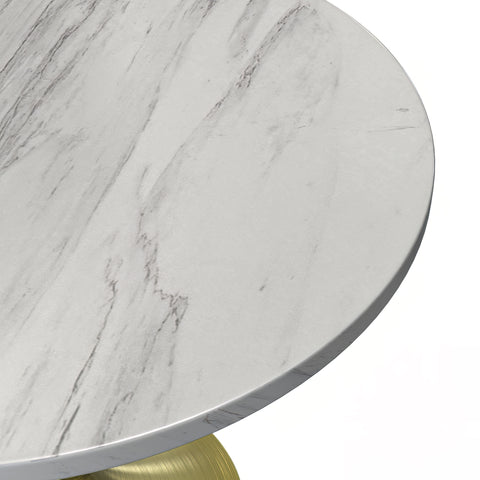 Verve Round Dining Table with MDF/Sintered Stone/Resin Tabletop in Gold Stainless Steel Pedestal Base