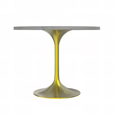 Verve Round Dining Table with MDF/Sintered Stone/Resin Tabletop in Gold Stainless Steel Pedestal Base