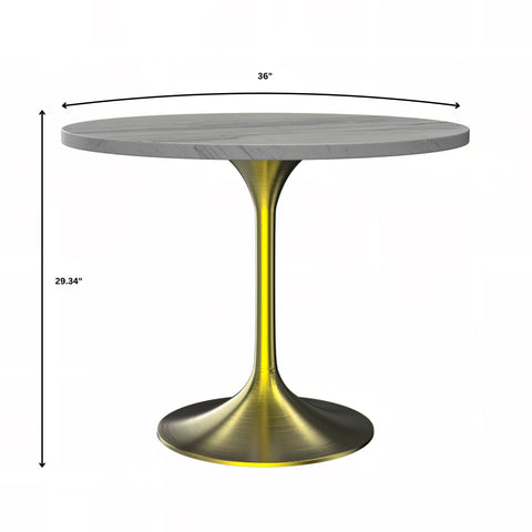 Verve Round Dining Table with MDF/Sintered Stone/Resin Tabletop in Gold Stainless Steel Pedestal Base