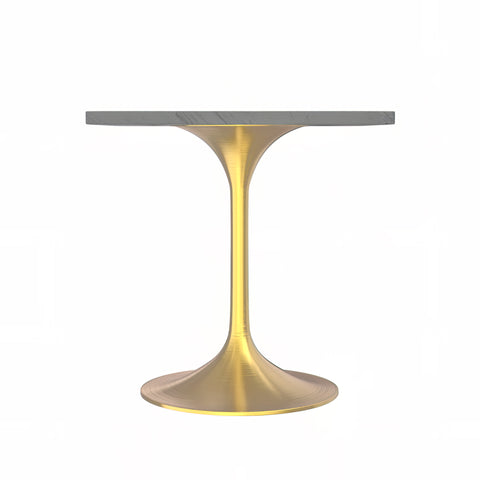 Verve Square Dining Table with a Laminated White Marbleized Tabletop and Brushed Gold Stainless Steel Base