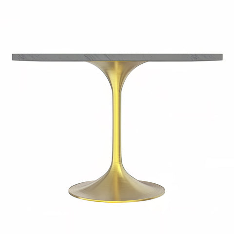 Verve Square Dining Table with a Laminated White Marbleized Tabletop and Brushed Gold Stainless Steel Base