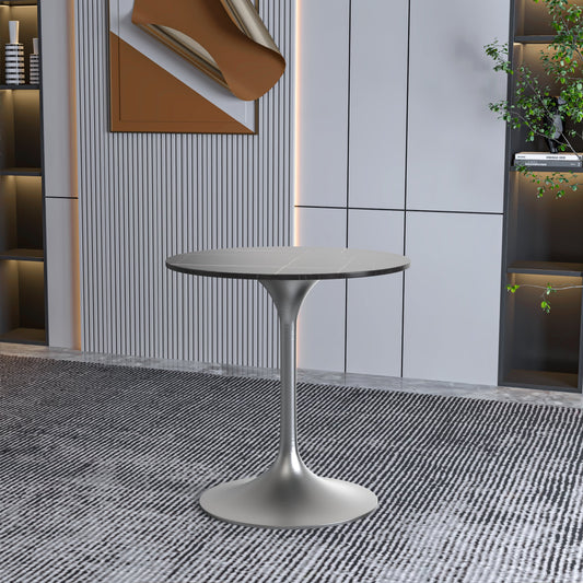 Verve 27" Round Dining Table with Sintered Stone Top and Stainless Steel Pedestal Base