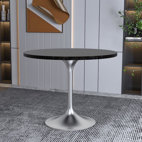 Verve 36" Dining Table, Mid-Century Modern Round Dining Table with MDF Top and Brushed Chrome Pedestal Base for Dining Room and Kitchen