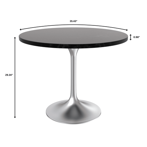 Verve 36" Dining Table, Mid-Century Modern Round Dining Table with MDF Top and Brushed Chrome Pedestal Base for Dining Room and Kitchen