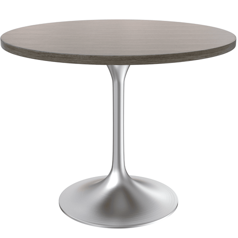 Verve 36" Dining Table, Mid-Century Modern Round Dining Table with MDF Top and Brushed Chrome Pedestal Base for Dining Room and Kitchen