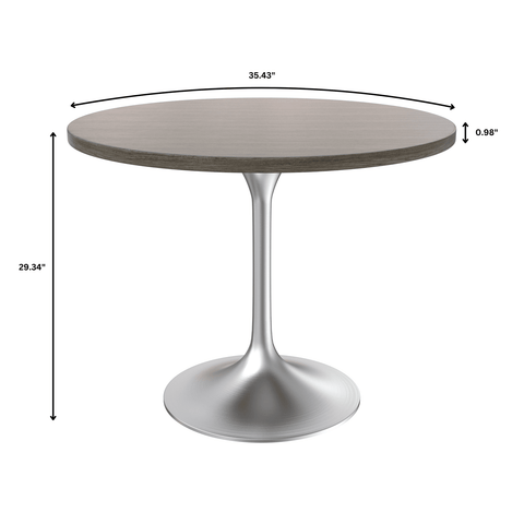 Verve 36" Dining Table, Mid-Century Modern Round Dining Table with MDF Top and Brushed Chrome Pedestal Base for Dining Room and Kitchen