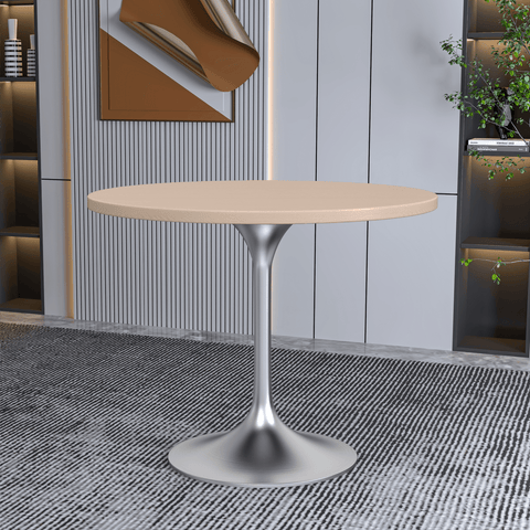 Verve 36" Dining Table, Mid-Century Modern Round Dining Table with MDF Top and Brushed Chrome Pedestal Base for Dining Room and Kitchen