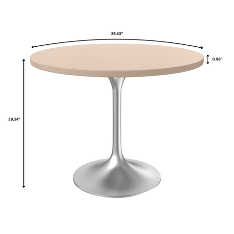 Verve 36" Dining Table, Mid-Century Modern Round Dining Table with MDF Top and Brushed Chrome Pedestal Base for Dining Room and Kitchen