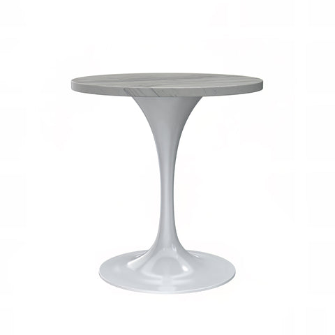 Verve Modern Round Dining Table with a White Resin Tabletop and White Steel Pedestal Base