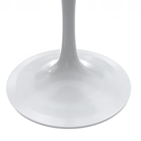 Verve Modern Round Dining Table with a White Resin Tabletop and White Steel Pedestal Base