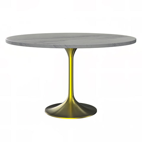 Verve Round Dining Table with MDF/Sintered Stone/Resin Tabletop in Gold Stainless Steel Pedestal Base