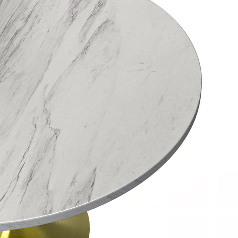 Verve Round Dining Table with MDF/Sintered Stone/Resin Tabletop in Gold Stainless Steel Pedestal Base