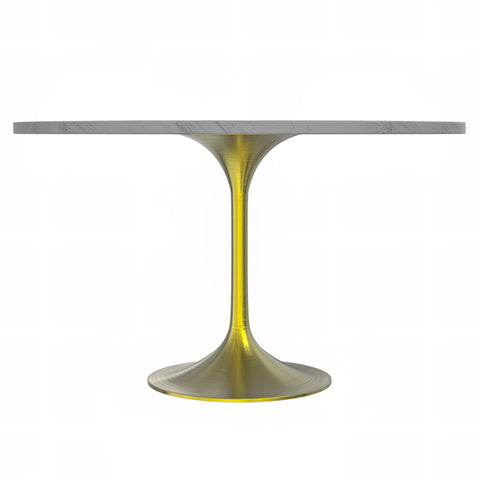 Verve Round Dining Table with MDF/Sintered Stone/Resin Tabletop in Gold Stainless Steel Pedestal Base