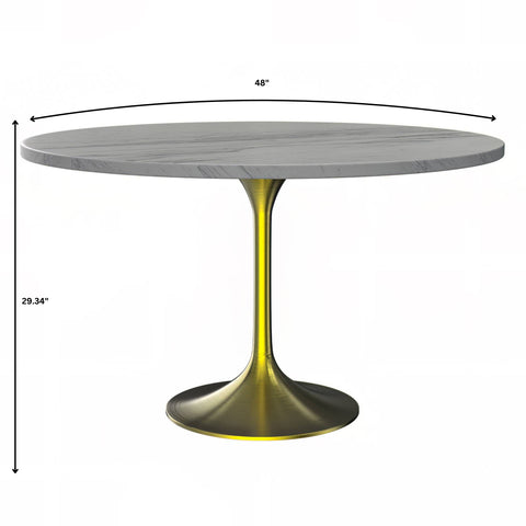 Verve Round Dining Table with MDF/Sintered Stone/Resin Tabletop in Gold Stainless Steel Pedestal Base