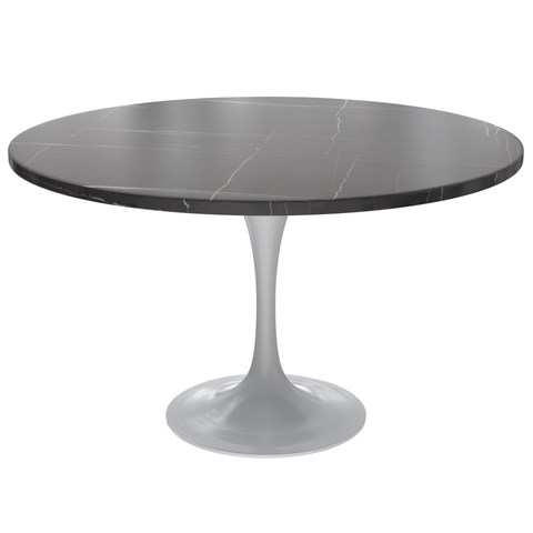 Verve 48" Round Dining Table with Sintered Stone Tabletop in White Steel Pedestal Base