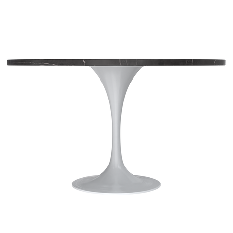 Verve 48" Round Dining Table with Sintered Stone Tabletop in White Steel Pedestal Base