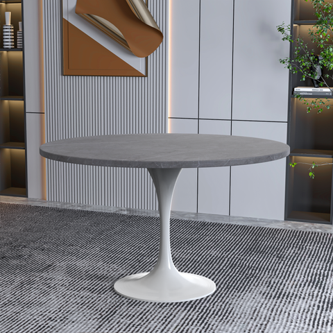 Verve 48" Round Dining Table with Sintered Stone Tabletop in White Steel Pedestal Base