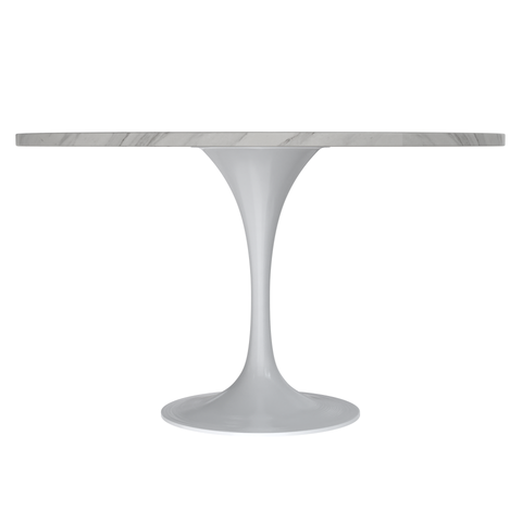 Verve 48" Round Dining Table with Sintered Stone Tabletop in White Steel Pedestal Base