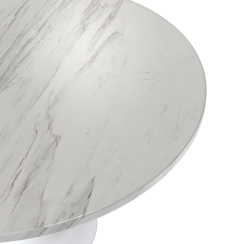 Verve 48" Round Dining Table with Sintered Stone Tabletop in White Steel Pedestal Base