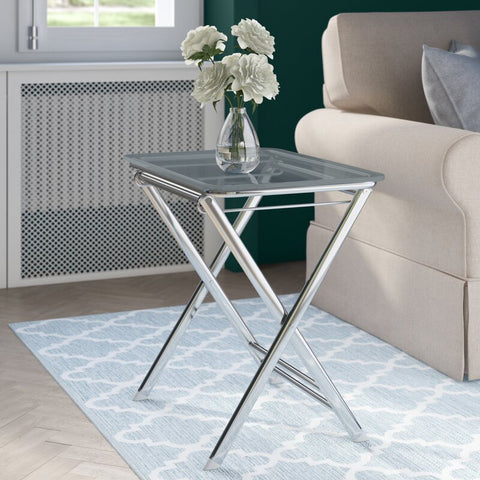 Victorian Acrylic Foldable End Side Table Tray with Chrome Metal Legs