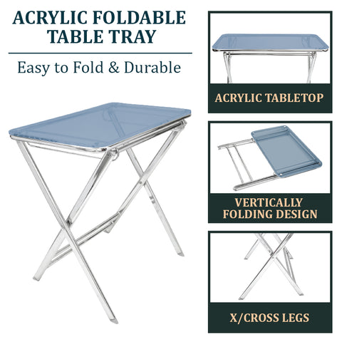 Victorian Acrylic Foldable End Side Table Tray with Chrome Metal Legs