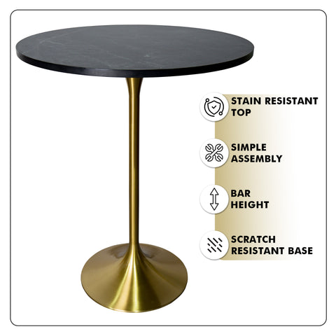 Verve Bar Height Dining Table with Round MDF, Sintered Stone, or Resin Top & Gold Stainless Steel Base