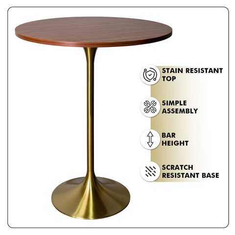 Verve Bar Height Dining Table with Round MDF, Sintered Stone, or Resin Top & Gold Stainless Steel Base