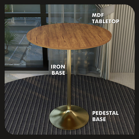 Verve Bar Height Dining Table with Round MDF, Sintered Stone, or Resin Top & Gold Stainless Steel Base