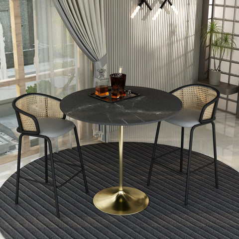 Verve Bar Height Dining Table with Round MDF, Sintered Stone, or Resin Top & Gold Stainless Steel Base