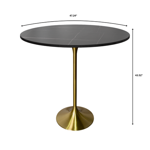 Verve Bar Height Dining Table with Round MDF, Sintered Stone, or Resin Top & Gold Stainless Steel Base