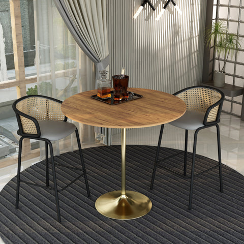 Verve Bar Height Dining Table with Round MDF, Sintered Stone, or Resin Top & Gold Stainless Steel Base