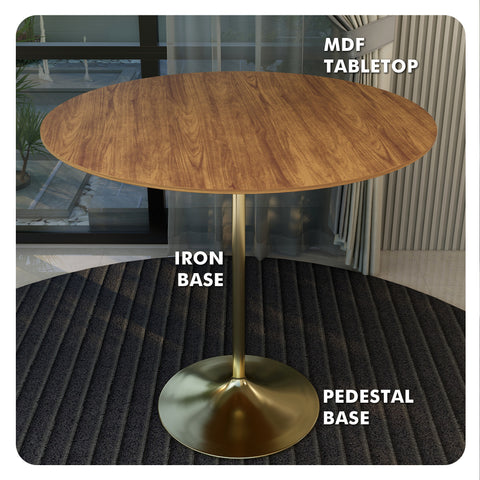 Verve Bar Height Dining Table with Round MDF, Sintered Stone, or Resin Top & Gold Stainless Steel Base