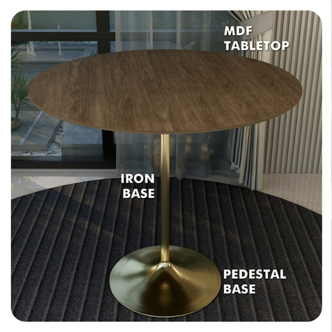 Verve Bar Height Dining Table with Round MDF, Sintered Stone, or Resin Top & Gold Stainless Steel Base