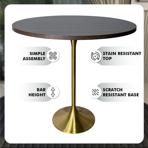 Verve Bar Height Dining Table with Round MDF, Sintered Stone, or Resin Top & Gold Stainless Steel Base