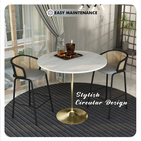 Verve Bar Height Dining Table with Round MDF, Sintered Stone, or Resin Top & Gold Stainless Steel Base