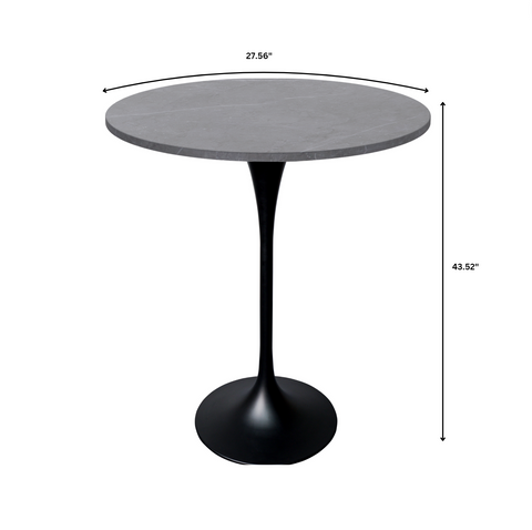 Verve Bar Height Dining Table with Round MDF, Sintered Stone, or Resin Top & Black Stainless Steel Base