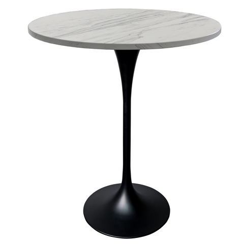 Verve Bar Height Dining Table with Round MDF, Sintered Stone, or Resin Top & Black Stainless Steel Base