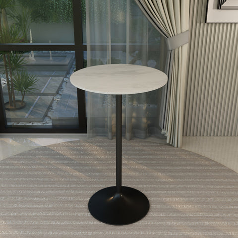 Verve Bar Height Dining Table with Round MDF, Sintered Stone, or Resin Top & Black Stainless Steel Base