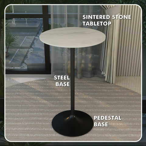 Verve Bar Height Dining Table with Round MDF, Sintered Stone, or Resin Top & Black Stainless Steel Base