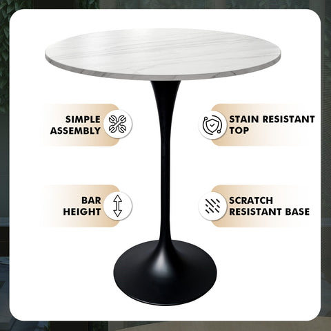 Verve Bar Height Dining Table with Round MDF, Sintered Stone, or Resin Top & Black Stainless Steel Base