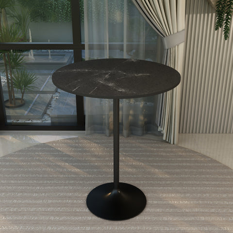 Verve Bar Height Dining Table with Round MDF, Sintered Stone, or Resin Top & Black Stainless Steel Base