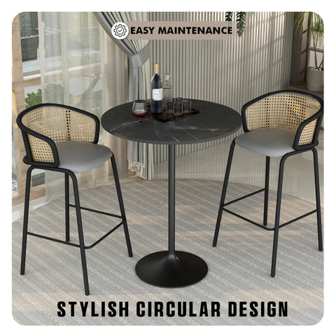 Verve Bar Height Dining Table with Round MDF, Sintered Stone, or Resin Top & Black Stainless Steel Base